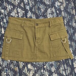 Olive Green Cargo Mini Skirt with Pockets